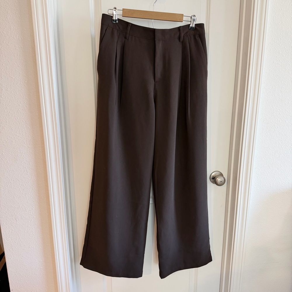Gap Easy Trouser Womens 14 Chocolate Brown Wide Leg Pleated Contemporary Office